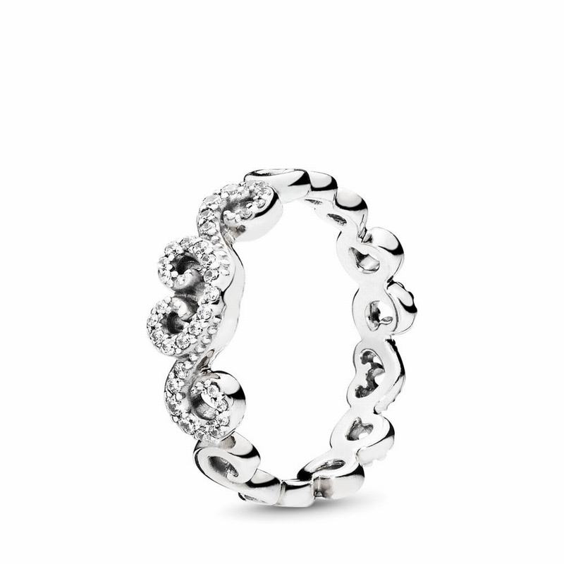 Pandora Heart Swirls Stackable Ring Ireland - Sterling Silver/Cubic Zirconia - 310968YFQ